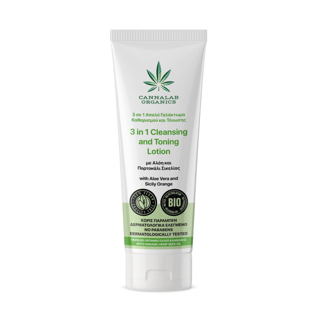 Cannalab Organics 3 σε 1 Απαλό Γαλάκτωμα Καθαρισμού & Τόνωσης με Αλόη & Πορτοκάλι Σικελίας